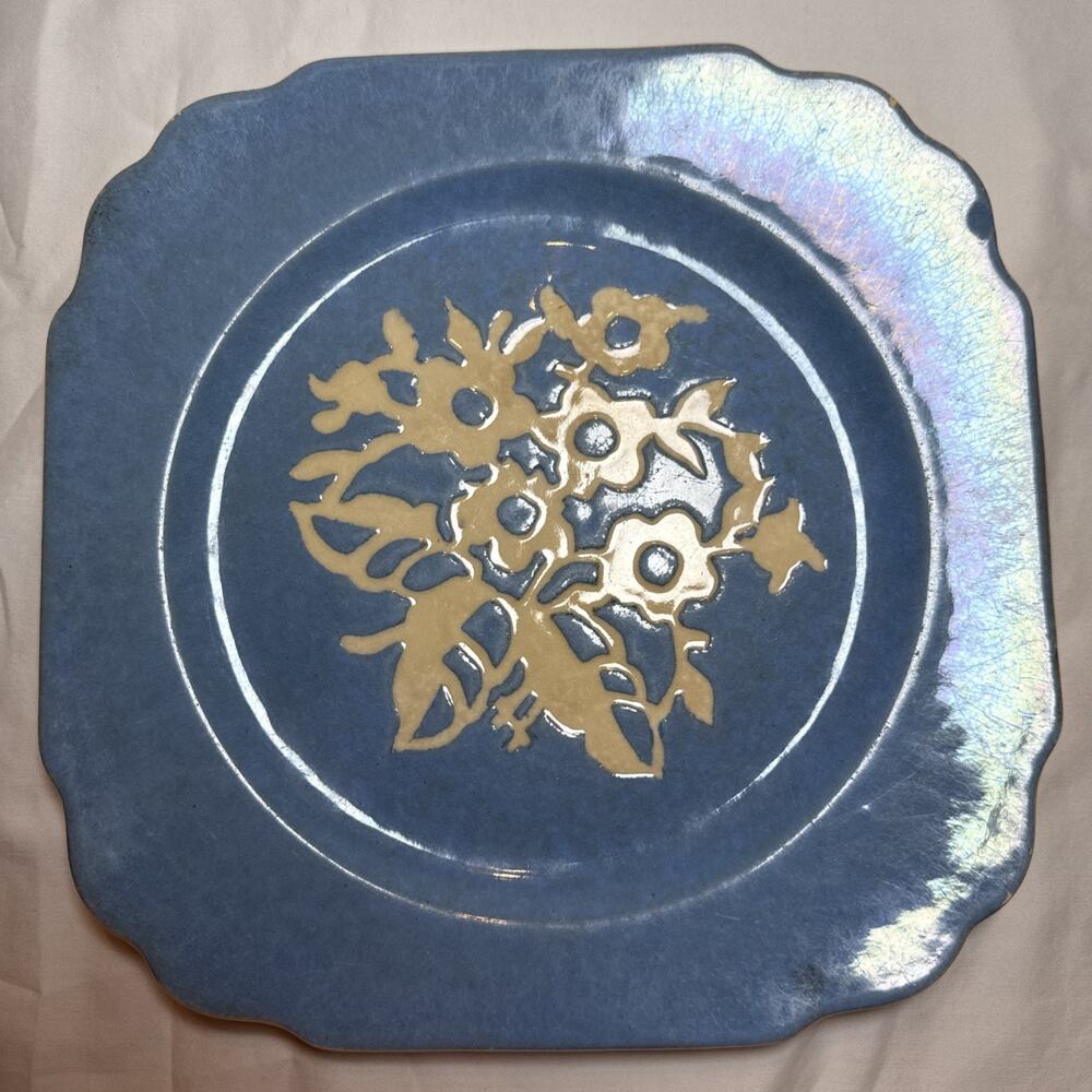 Harker Pottery Co Cameoware Dainty Flowers Blue Handled Cake Plate